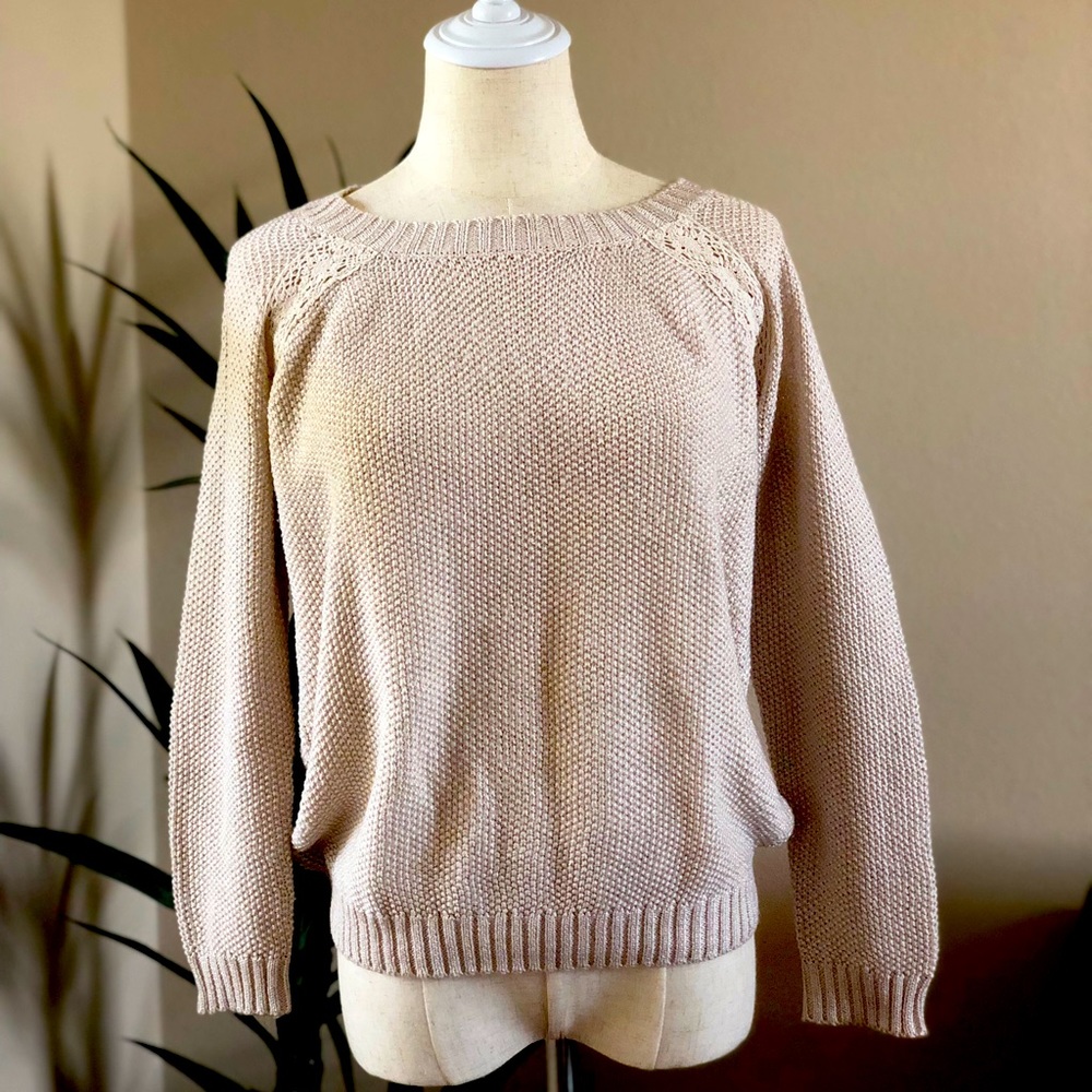 Cream metallic and lace sweater. Sz M.